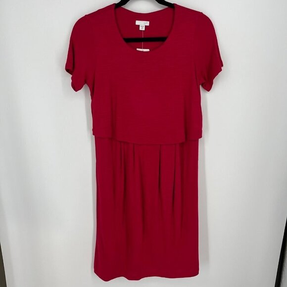 J Jill Layer Knit Dress Size XS Petite Button Back Short Sleeve Sangria Red NEW - Picture 1 of 13